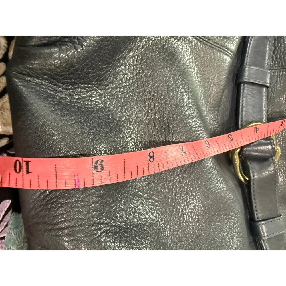 Vintage Navy Blue Pebbled Leather Crossbody Bag Buckle Detail Made‎ in Korea